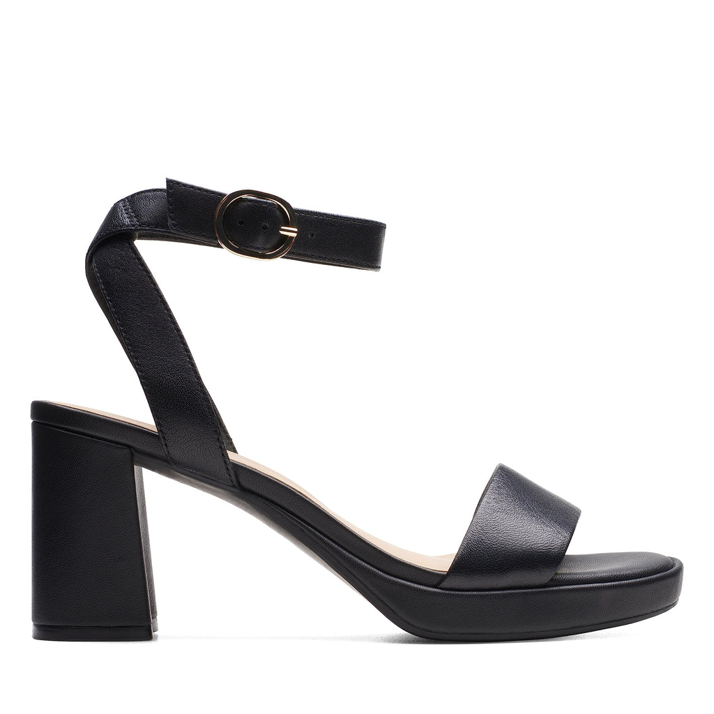 Clarks Womens Dress Heeled Sandal Black Leather 7.5 Wide
